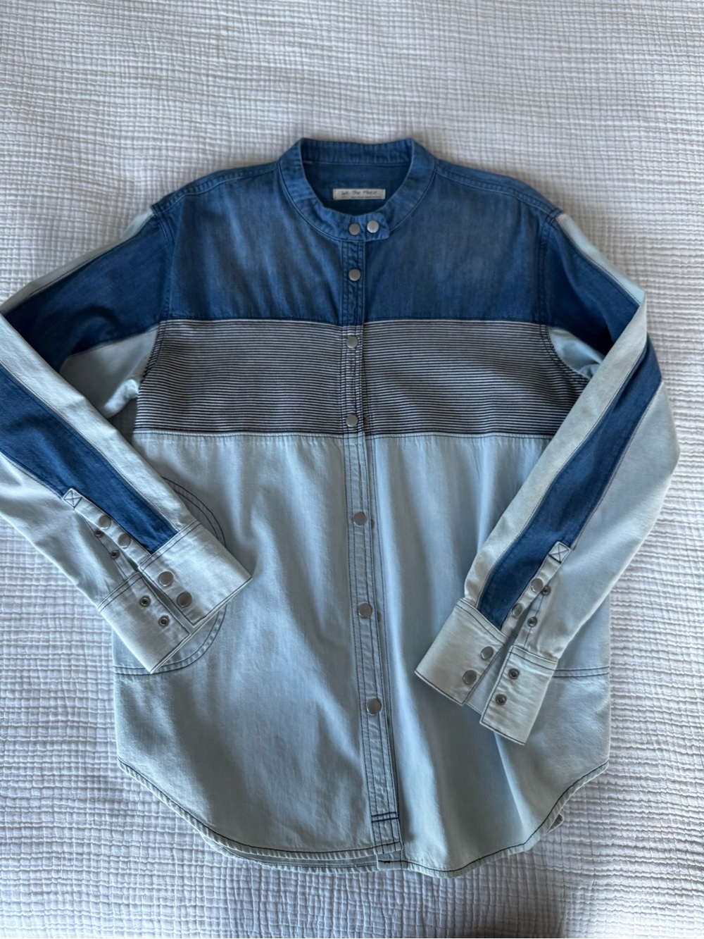 Colorblock Denim Button-Front Shirt - Light & Dark Blue